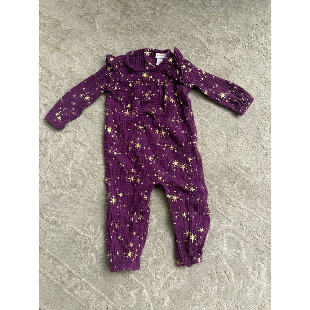 Cat Jack Baby Girls Purple Muslin Cotton Romper Size 12 Months